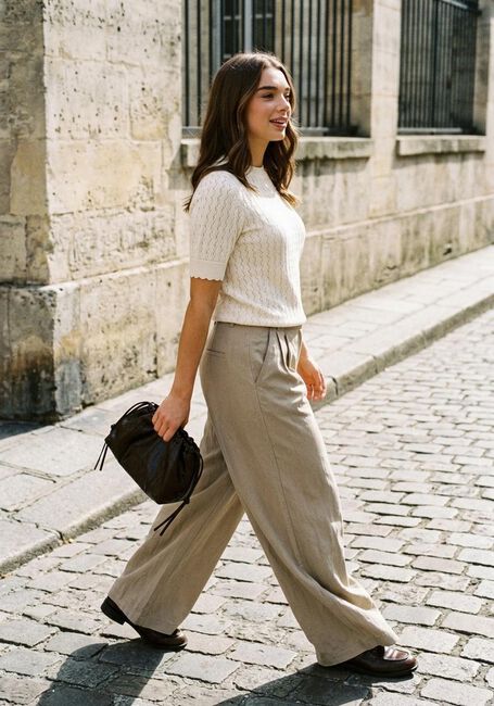 Ecru OBJECT Trui OBJFLAUNY S/S RE KNIT TOP - large