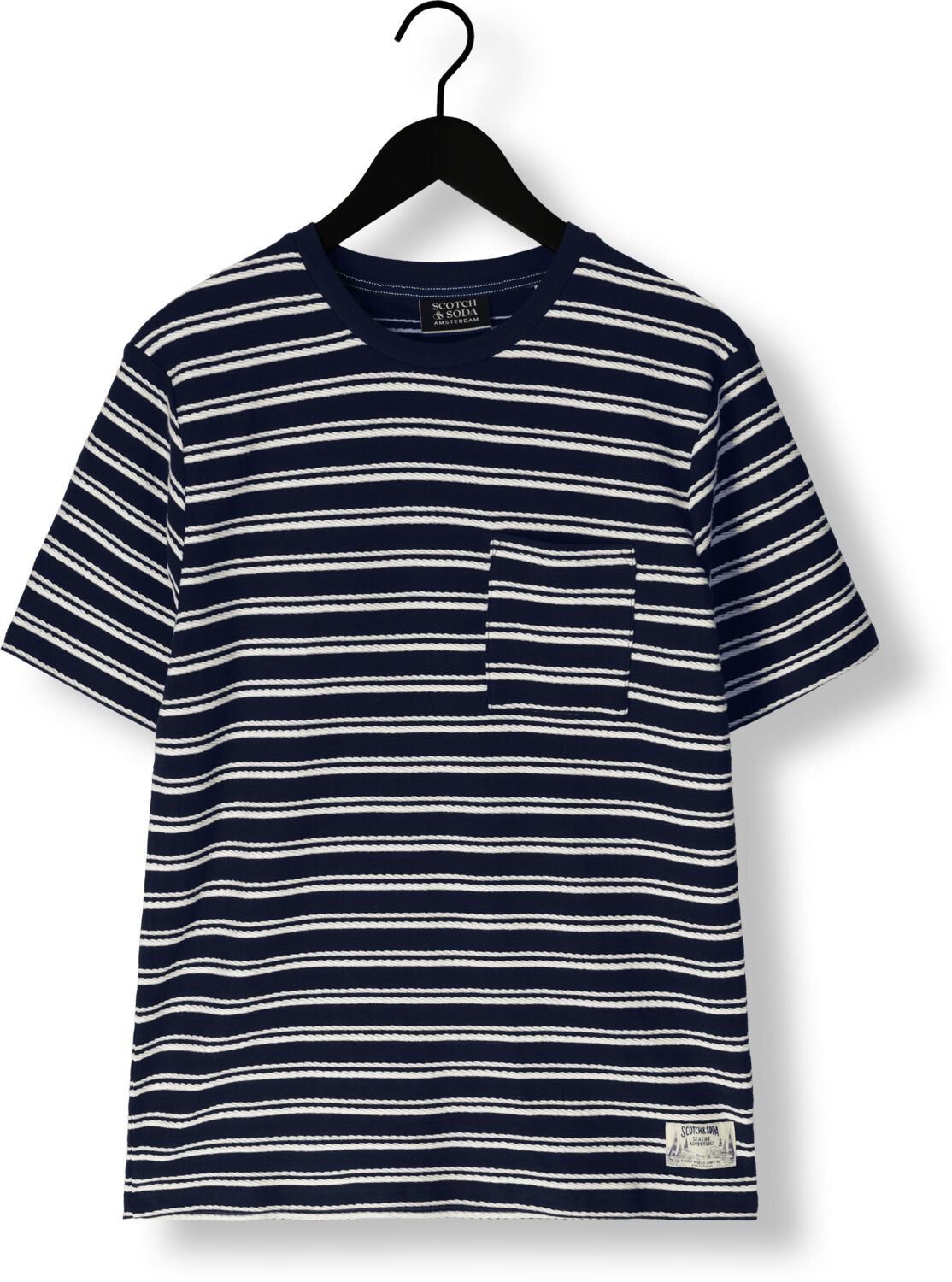 SCOTCH & SODA Heren Polo's & T-shirts Structured Stripe Pocket T-shirt Donkerblauw