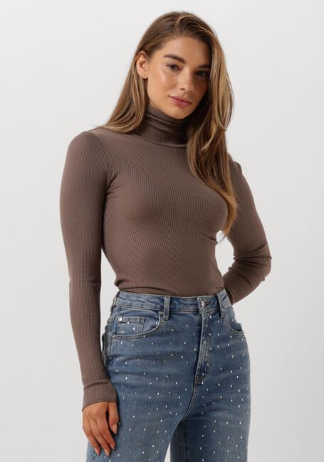 Taupe ROSEMUNDE Coltrui SILK T-SHIRT W/ ROLLER NECK - large
