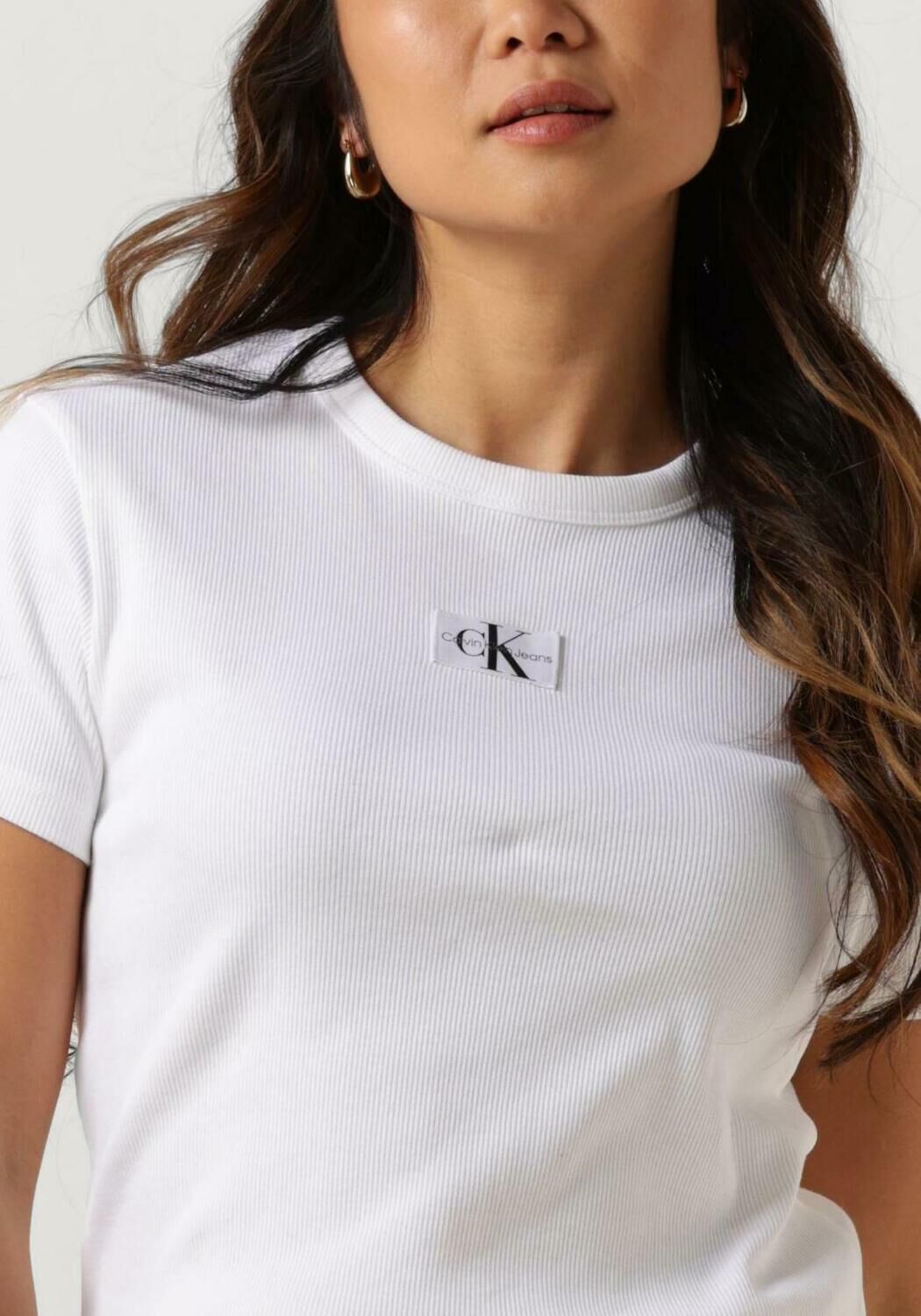 CALVIN KLEIN Dames Tops & T-shirts Woven Label Rib Regular Tee Wit