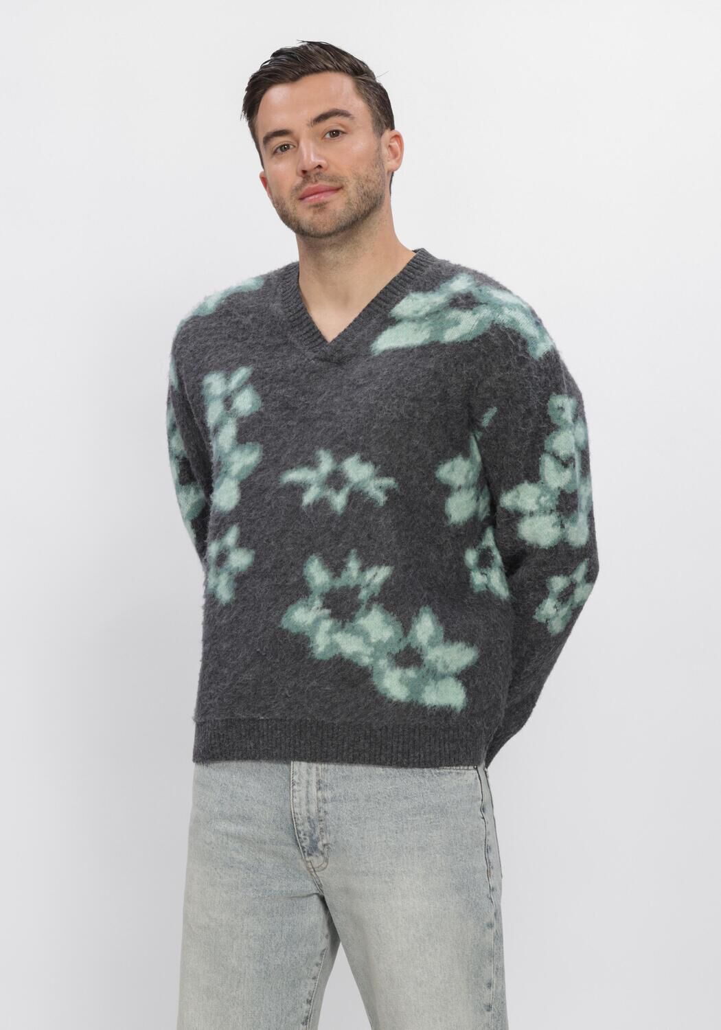 Donkergrijze DSTREZZED Trui DS_SAM V-NECK - large