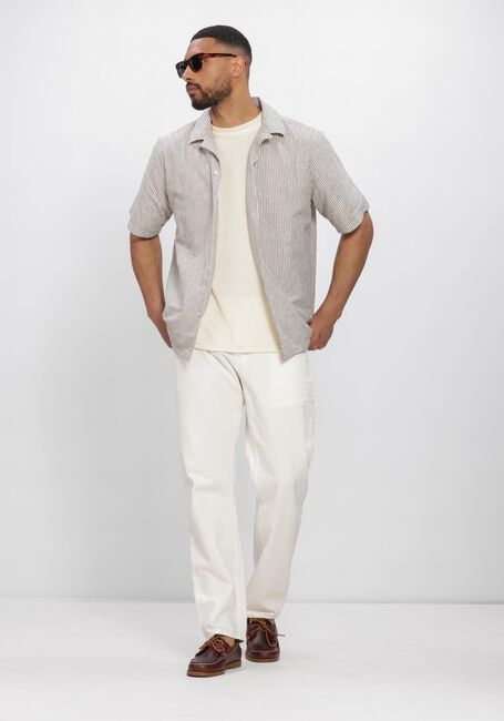 Ecru LES DEUX Casual overhemd LUKAS STRIPE COTTON LINEN SS SHIRT - large