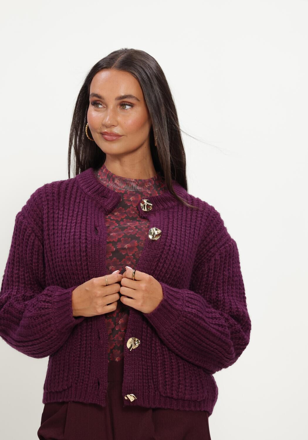 Bordeaux YDENCE Trui CARDIGAN IRENE - large