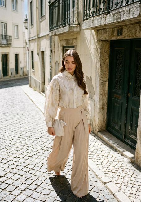 Beige NUKUS Wijde broek JUNA PANTS - large