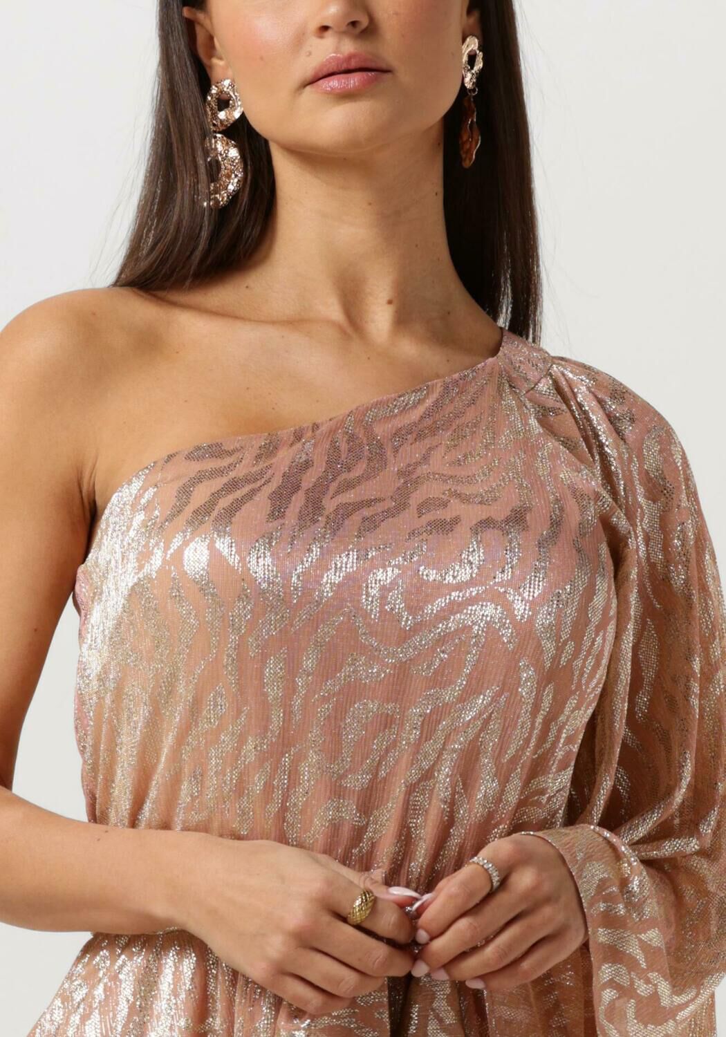 ACCESS Dames Jurken Shimmery One-shoulder Animal Print Roze