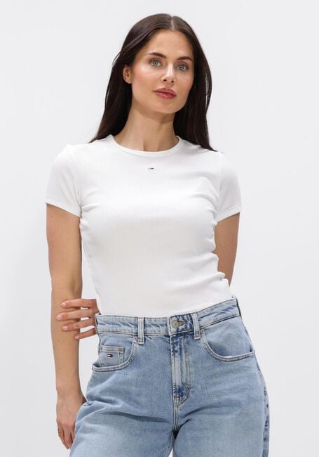 Witte TOMMY JEANS Top TJW SLIM ESSENTIAL RIB SS - large