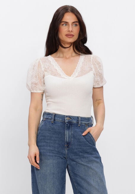 Ecru ROSEMUNDE T-shirt BEATHA FULL LACE V-NECK T-SHIRT - large