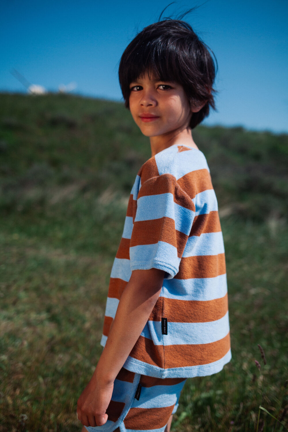 DAILY BRAT Jongens Polo's & T-shirts Striped Towel T-shirt Blauw