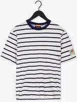 Blauw/wit gestreepte SCOTCH & SODA T-shirt STRIPED JERSEY CREWNECK T-SHIRT WITH BADGE IN ORGANIC COTTON