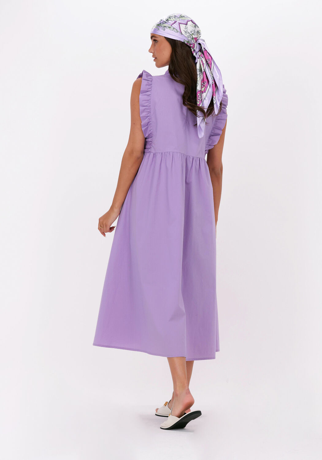 lila access midi jurk dress with ruffles at the top
