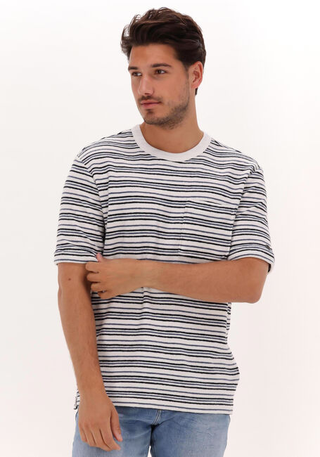 Blauwe CAST IRON T-shirt SHORT SLEEVE R-NECK RELAXED FIT BOUCLÉ STRIPE - large