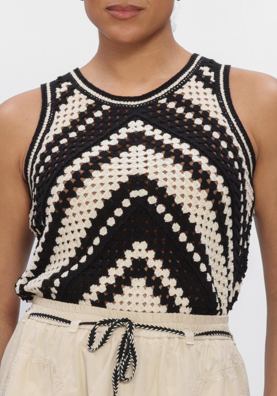 Zwarte SUMMUM Tops & T-shirts SLEEVELESS TOP STRIPED CROCHET KNIT - large