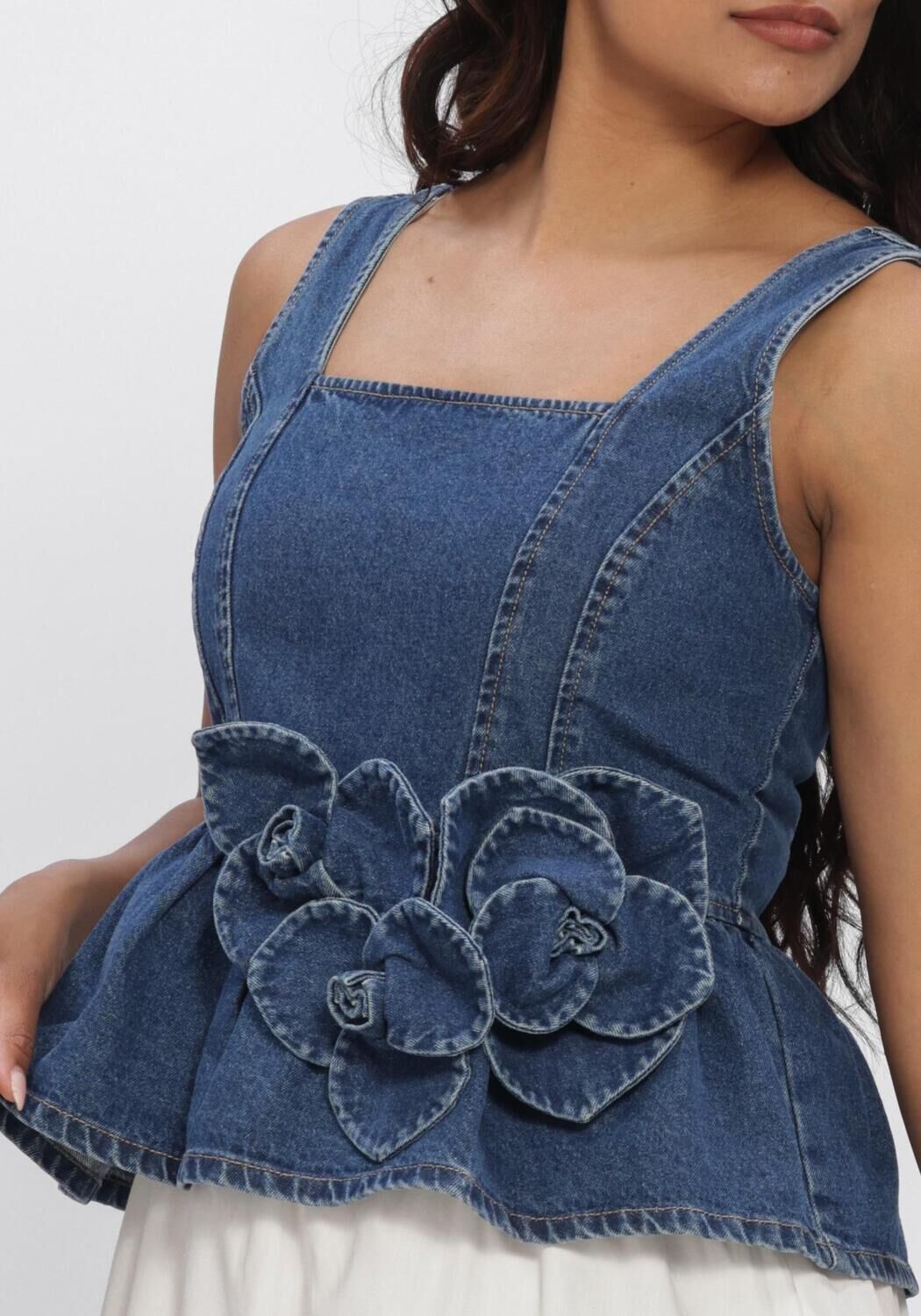 Blauwe Y.A.S. Tops & T-shirts YASELSIE SL PEPLUM DENIM TOP - large