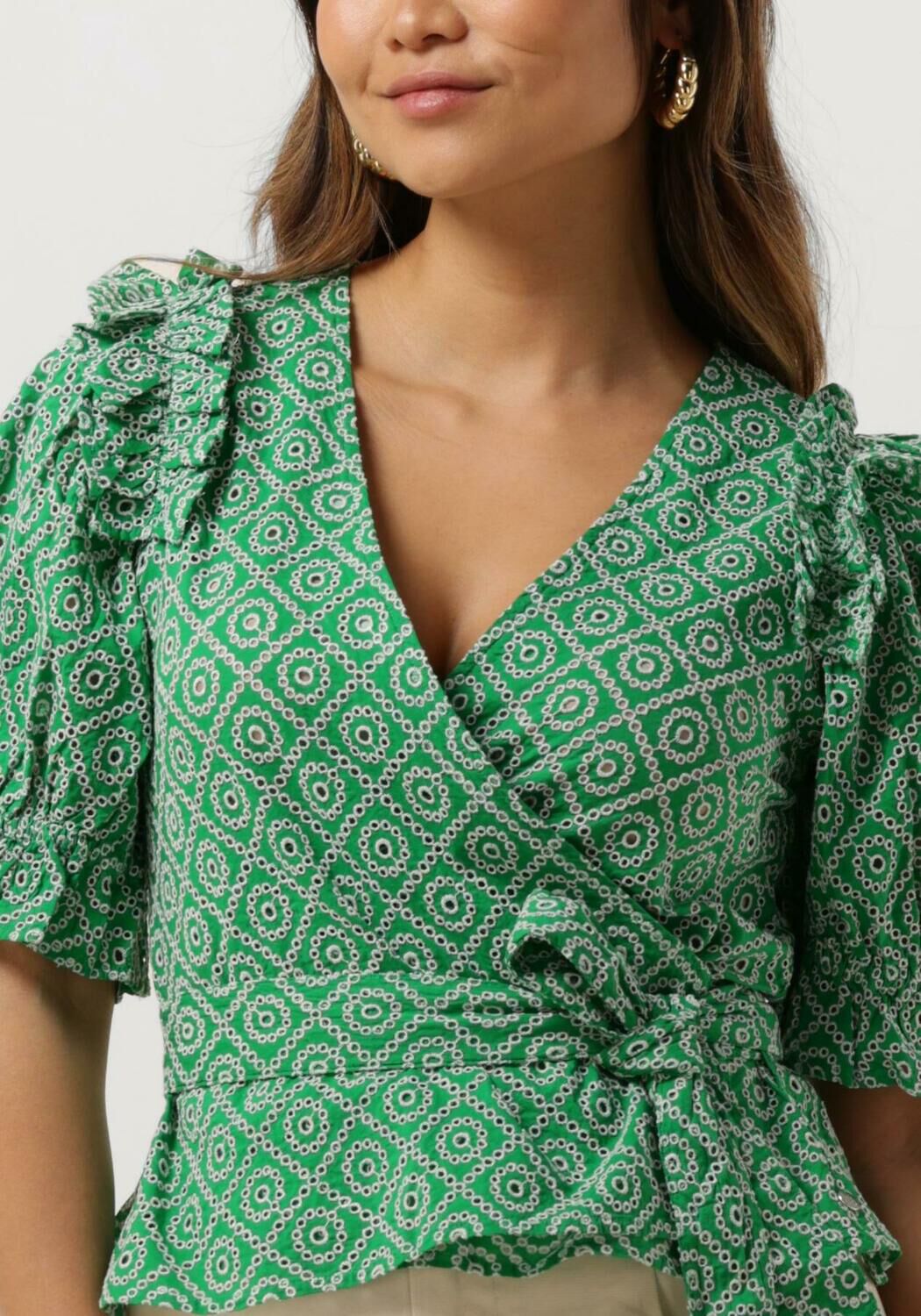 SCOTCH & SODA Dames Tops & T-shirts Wrap Top With Broderie Anglaise Groen