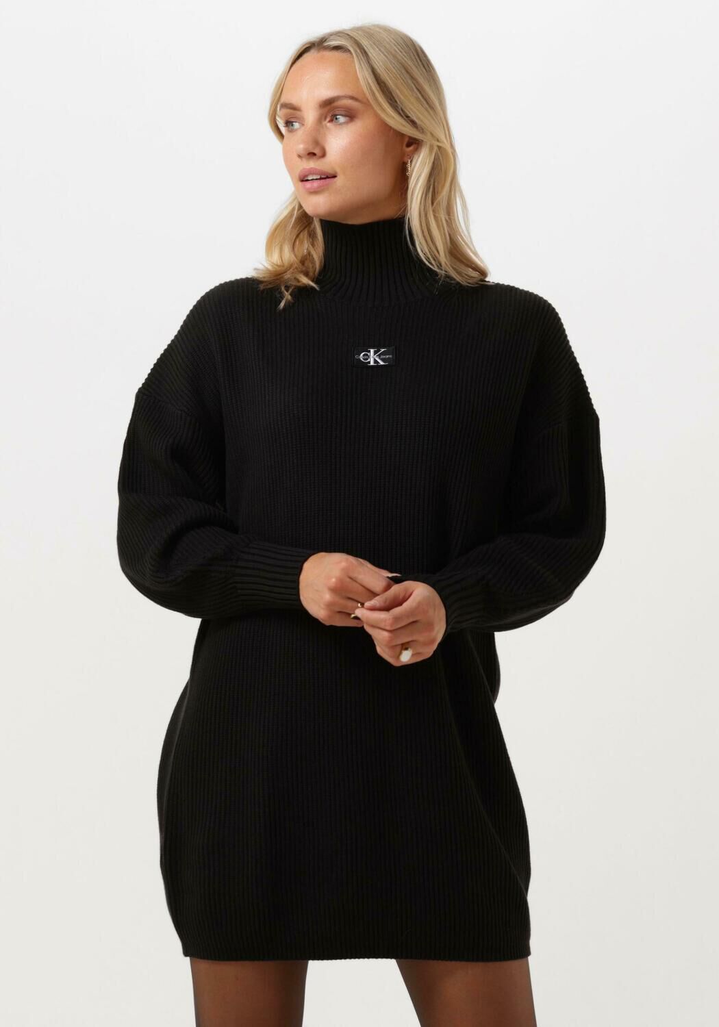 Zwarte CALVIN KLEIN Mini jurk WOVEN LABEL LOOSE SWEATER DRESS Omoda