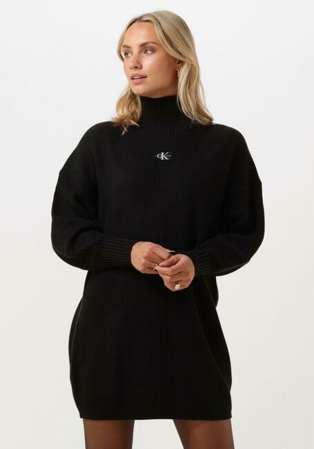 Zwarte CALVIN KLEIN Mini jurk WOVEN LABEL LOOSE SWEATER DRESS | Omoda