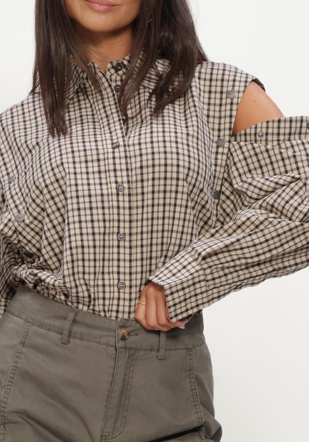 HAUTE L'AMITIÉ Haute L'Amitié Dames Blouses Ruby Check Button Sleeve Shirt Ecru