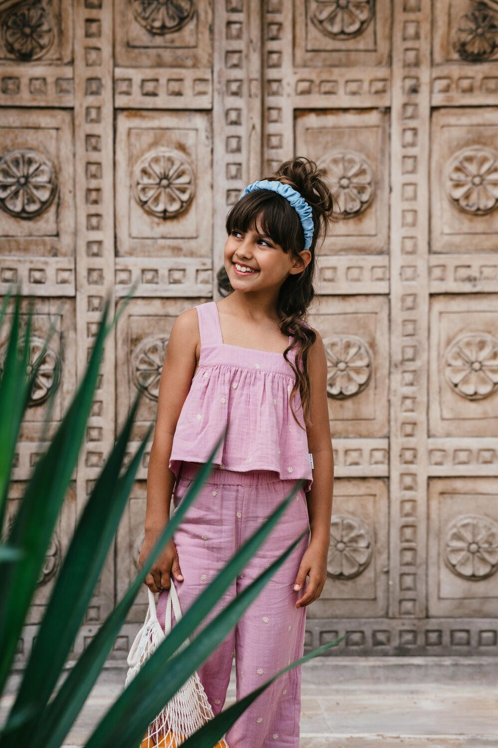 Roze PETIT BLUSH Wijde broek WIDE LEG PANTS EMBROIDERY - large