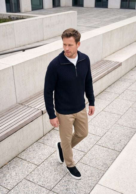 Donkerblauwe PROFUOMO Trui PULLOVER HALF ZIP HEAVY WOOL - large