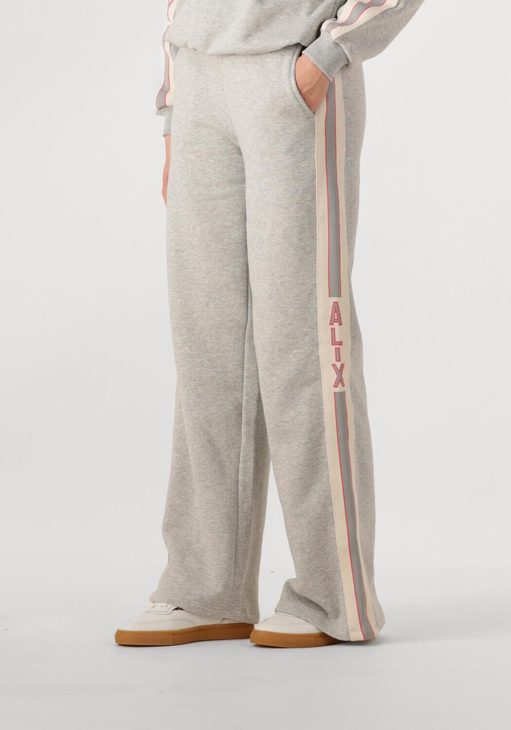 ALIX THE LABEL Dames Broeken Ladies Knitted Side Tape Wide Leg Sweat Pants Grijs