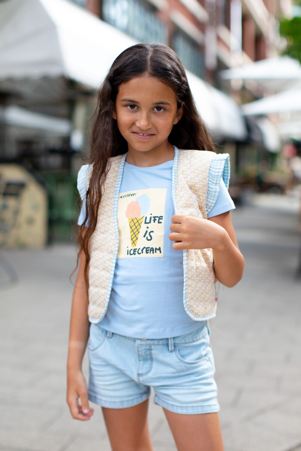 MOODSTREET Meisjes Tops & T-shirts Girls T-shirt Print Lichtblauw