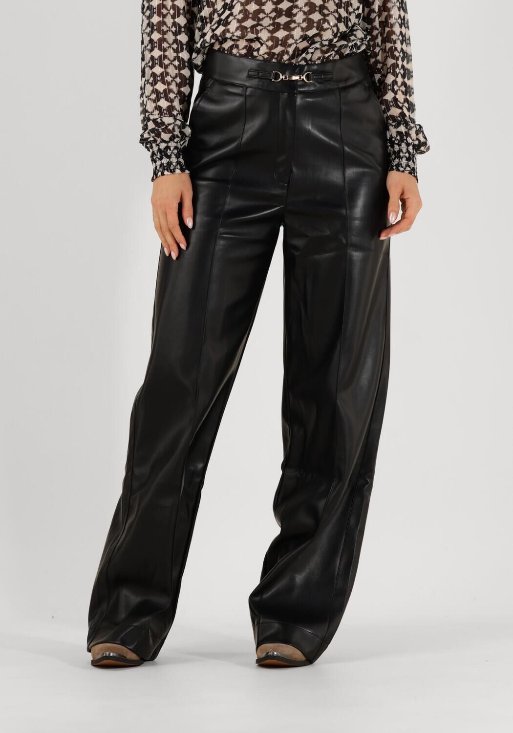 Aaiko Zwarte Straight Fit Broek Sonja PU 766 Black Dames