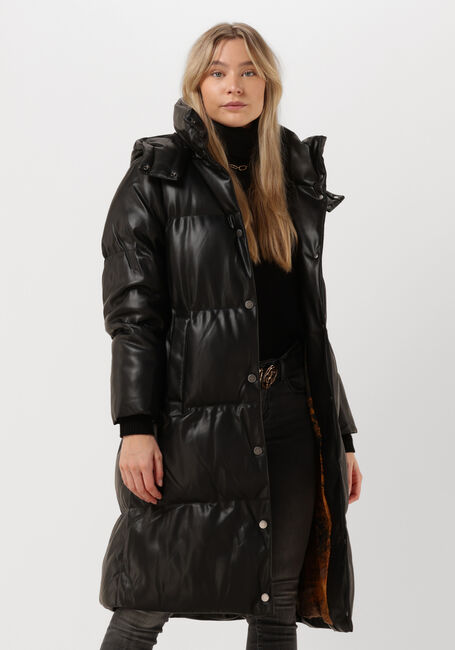 Zwarte GUESS Leren jas EMILIE LONG JACKET - large
