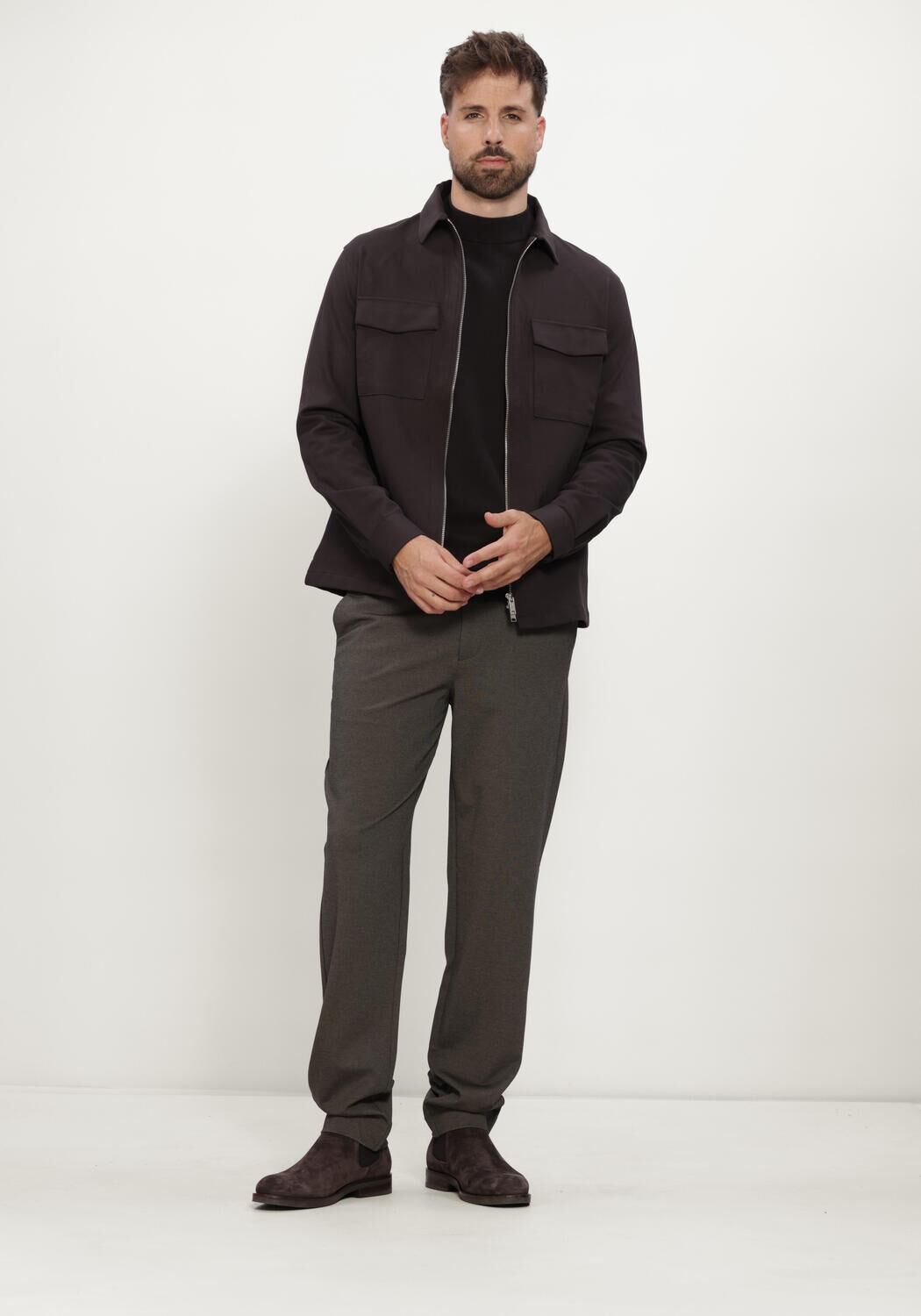 GENTI Heren Overshirts Overshirt Rits Bruin