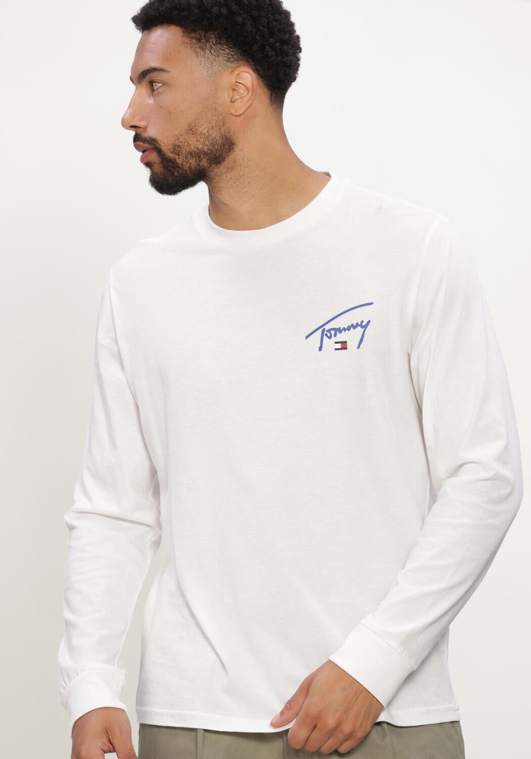 Witte TOMMY JEANS T-shirt TJM SLIM SIGNATURE CHEST TEE LS - large
