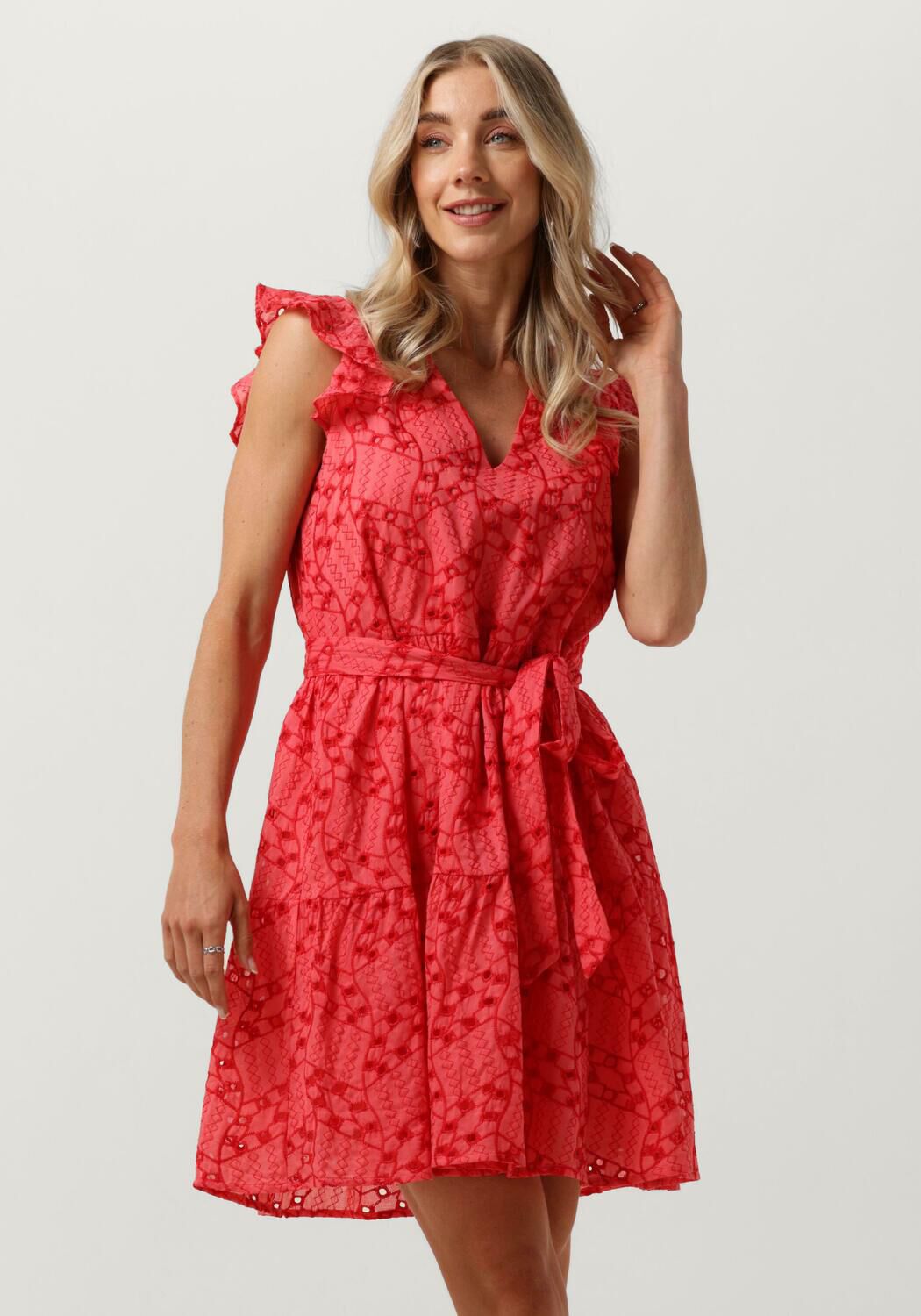 Ydence jurk Adeline met all over print en borduursels roze rood