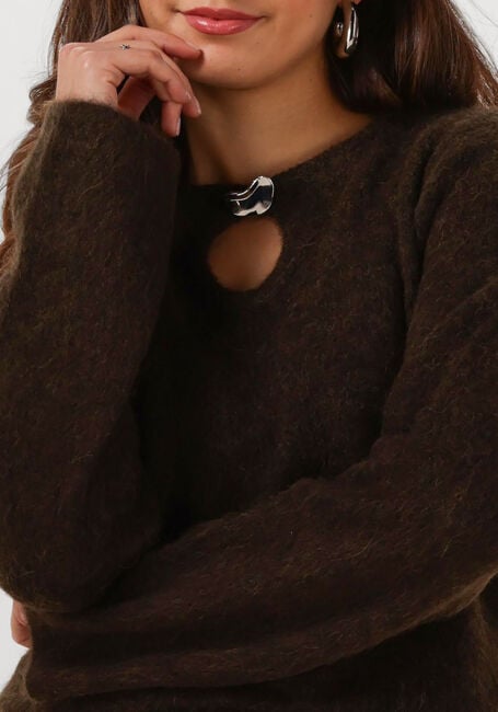 Bruine SELECTED WOMEN Trui SLFLULU BRUSHED LS KNIT KEYHOLE O-NECK - large