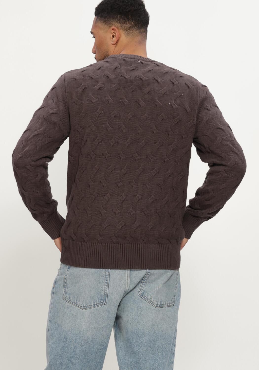 Bruine SELECTED MEN Trui SLMCARLOS LS CABLE CREW NECK - large