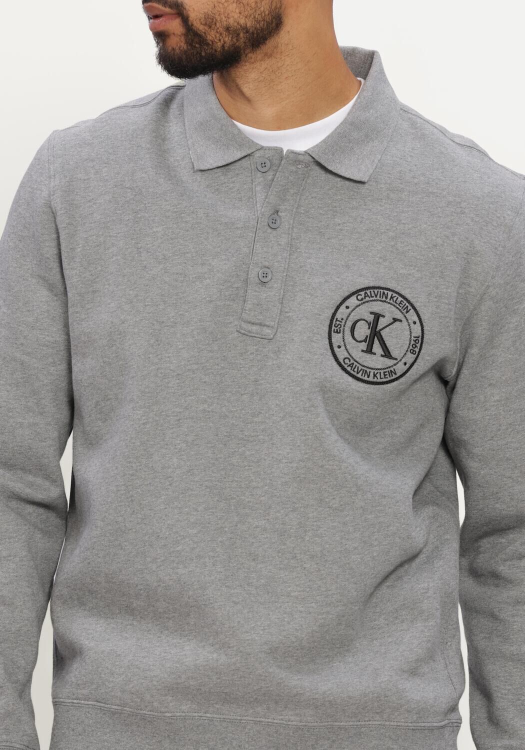Grijze CALVIN KLEIN Polo LS 350TERRY EU GRAPHIC POLO SWEAT - large