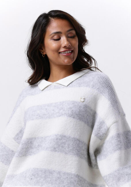 Ecru 10DAYS Trui STRIPED POLO SWEATER KNIT - large