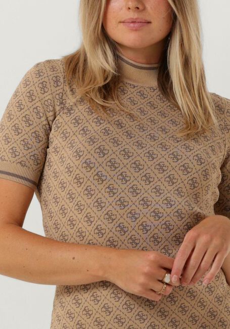 Bruine GUESS Mini jurk SS LISE 4G LOGO SWTR DRESS - large