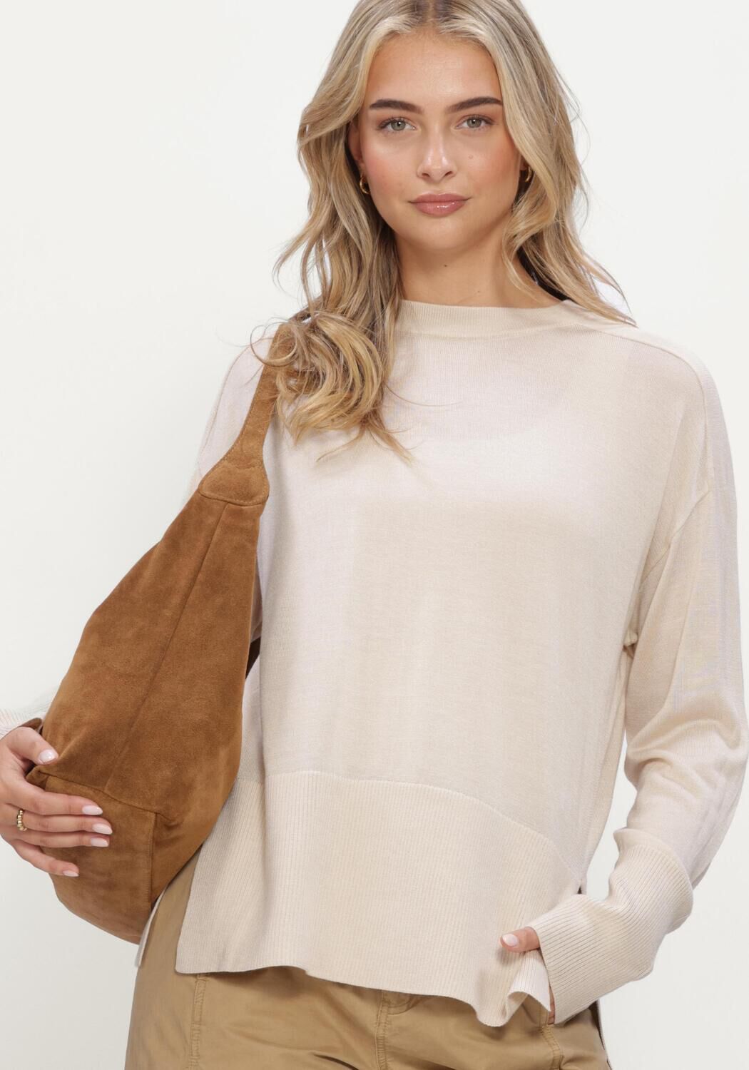 Beige RUBY TUESDAY Trui VALLIE SOFT ROUND NECK PULLOVER HIGH BORDER - large