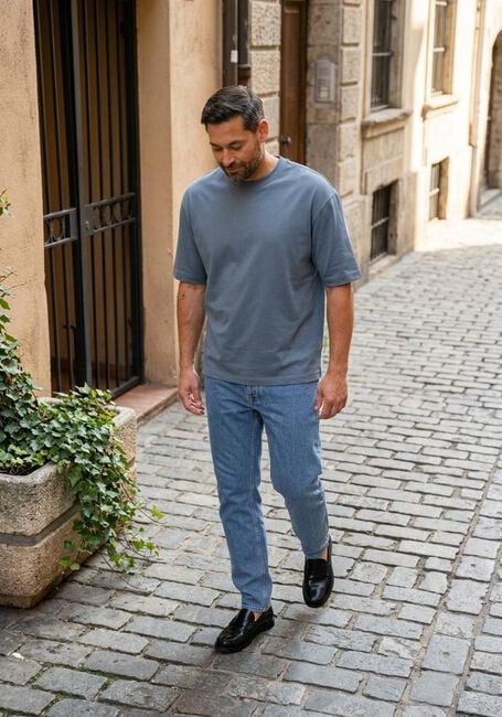Blauwe SELECTED MEN T-shirt SLHRELAXASPEN 2-PLY SS O-NECK NOOS - large