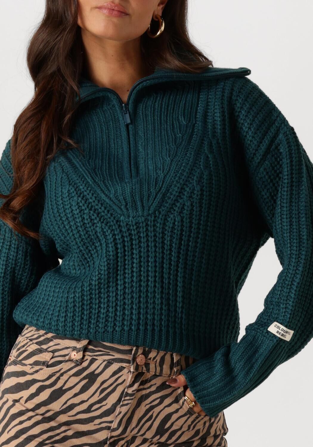 COLOURFUL REBEL Dames Truien & Vesten Yfke Knitwear Zip Pullover Groen