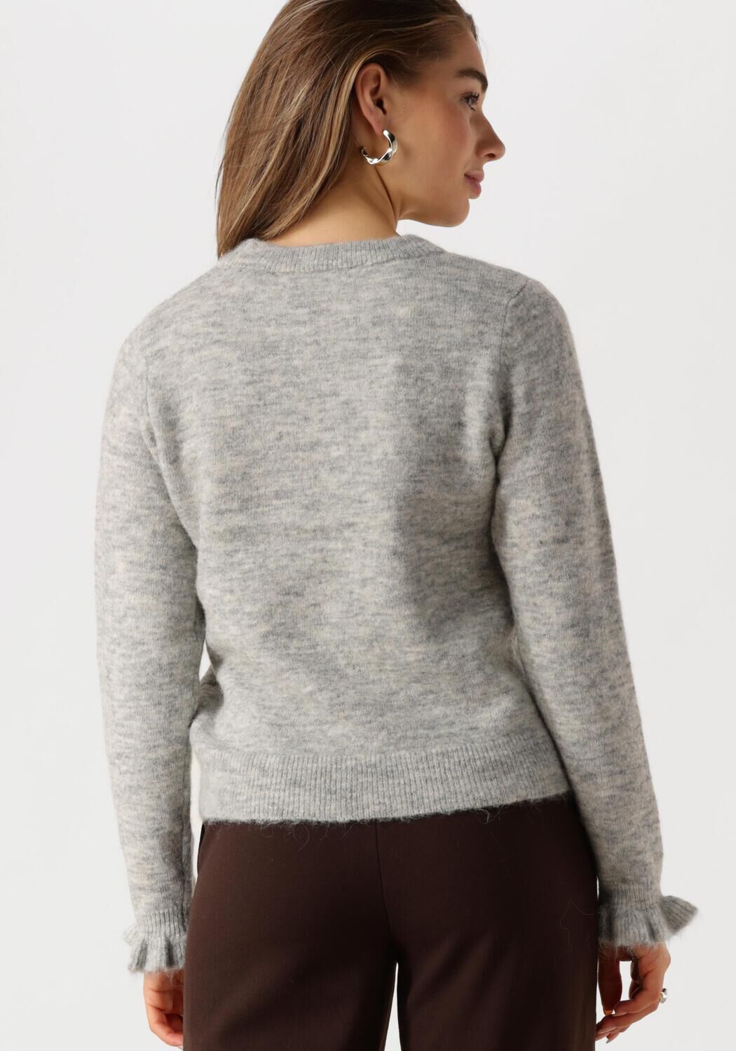 SELECTED FEMME Dames Truien & Vesten Slflulu Ls Knit Frill Cuff O-neck Lichtgrijs