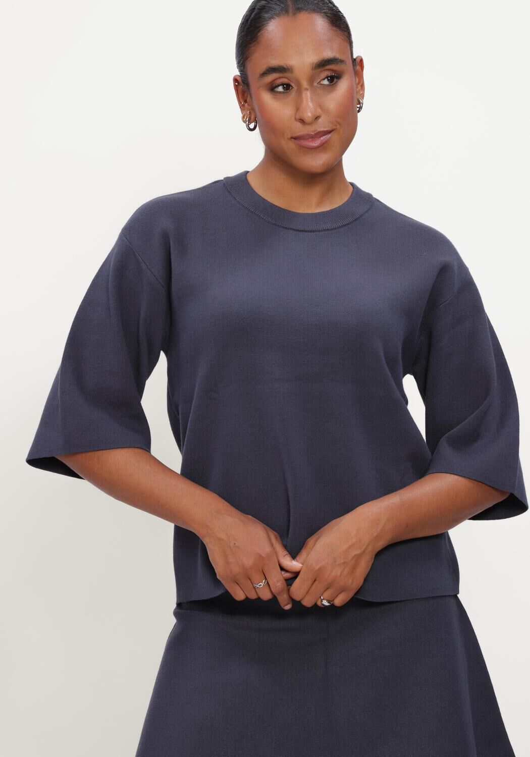 Donkerblauwe MSCH COPENHAGEN Trui MSCHAGATHA EAST 3/4 PULLOVER - large