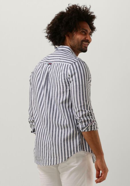 Blauw/wit gestreepte TOMMY JEANS Casual overhemd TJM CLSC LS STRIPE LINEN SHIRT - large