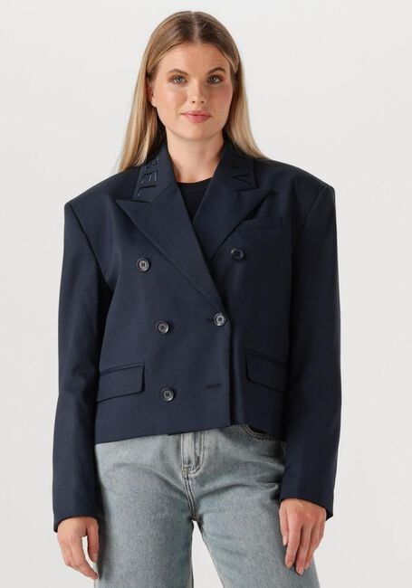 Donkerblauwe ALIX THE LABEL Blazer LADIES WOVEN DOUBLE BREASTED BLAZER - large