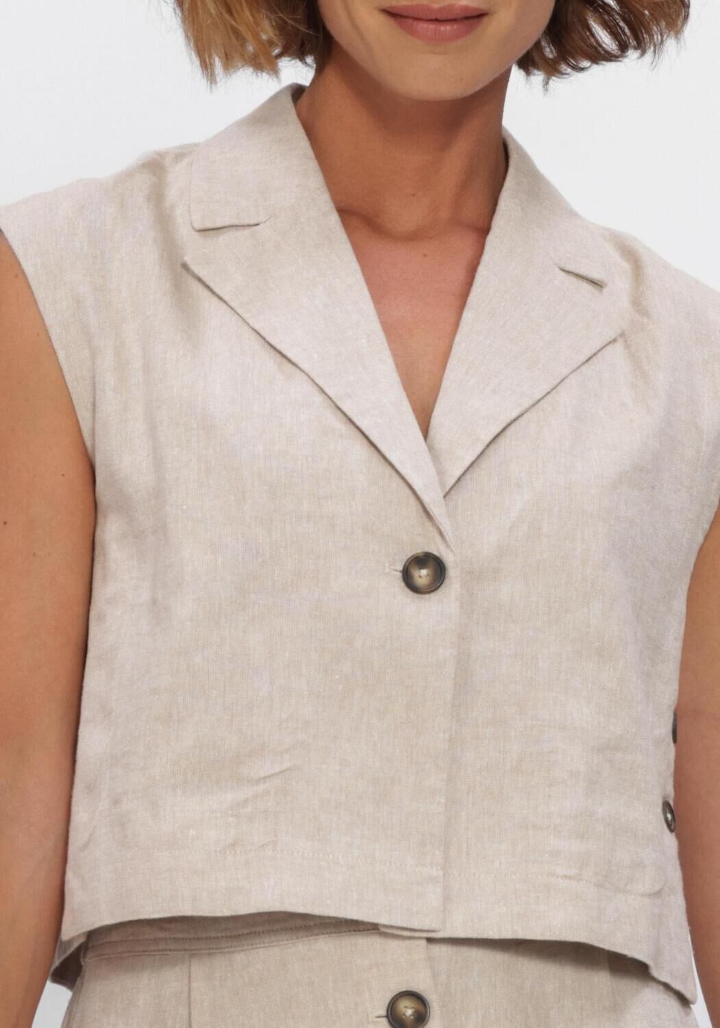 Beige Y.A.S. Gilet YASUSUMA SHORT LINEN BLEND WAISTCOAT - large