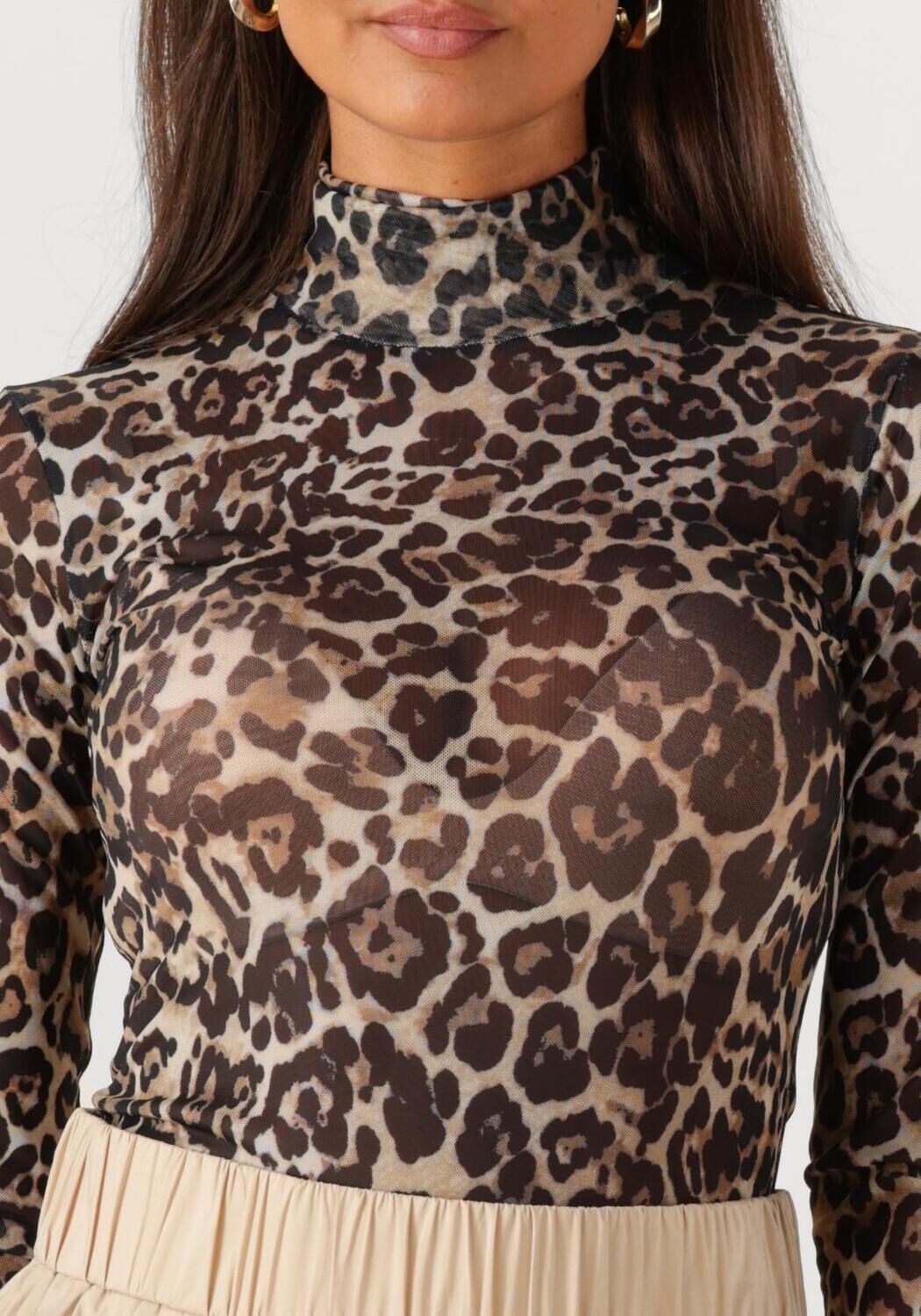 NOTRE-V Dames Tops & T-shirts Nv-ginny Leo Mesh Top Bruin