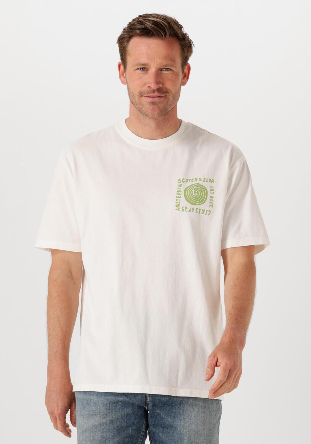 SCOTCH & SODA Heren Polo's & T-shirts Relaxed-fit Washed Artwork T-shirt Wit