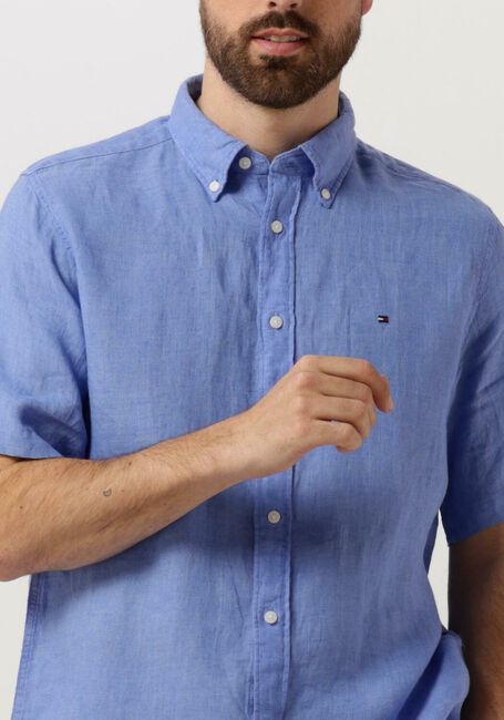 Blauwe TOMMY HILFIGER Casual overhemd PIGMENT DYED LINEN RF SHIRT S/S - large