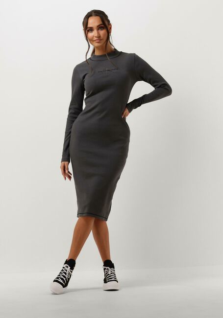 Zwarte CALVIN KLEIN Midi jurk HERO MONOLOG RIB LS DRESS - large