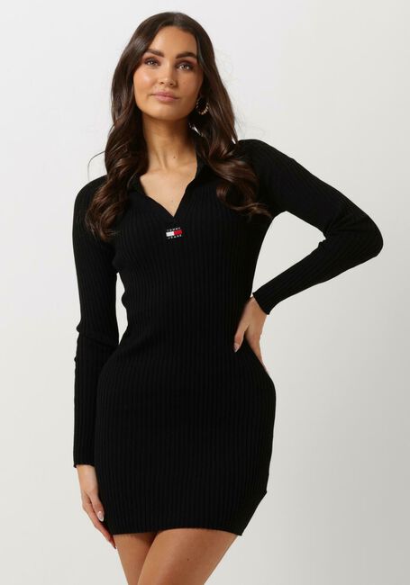 Zwarte TOMMY JEANS Mini jurk TJW COLLAR BADGE SWEATER DRESS - large