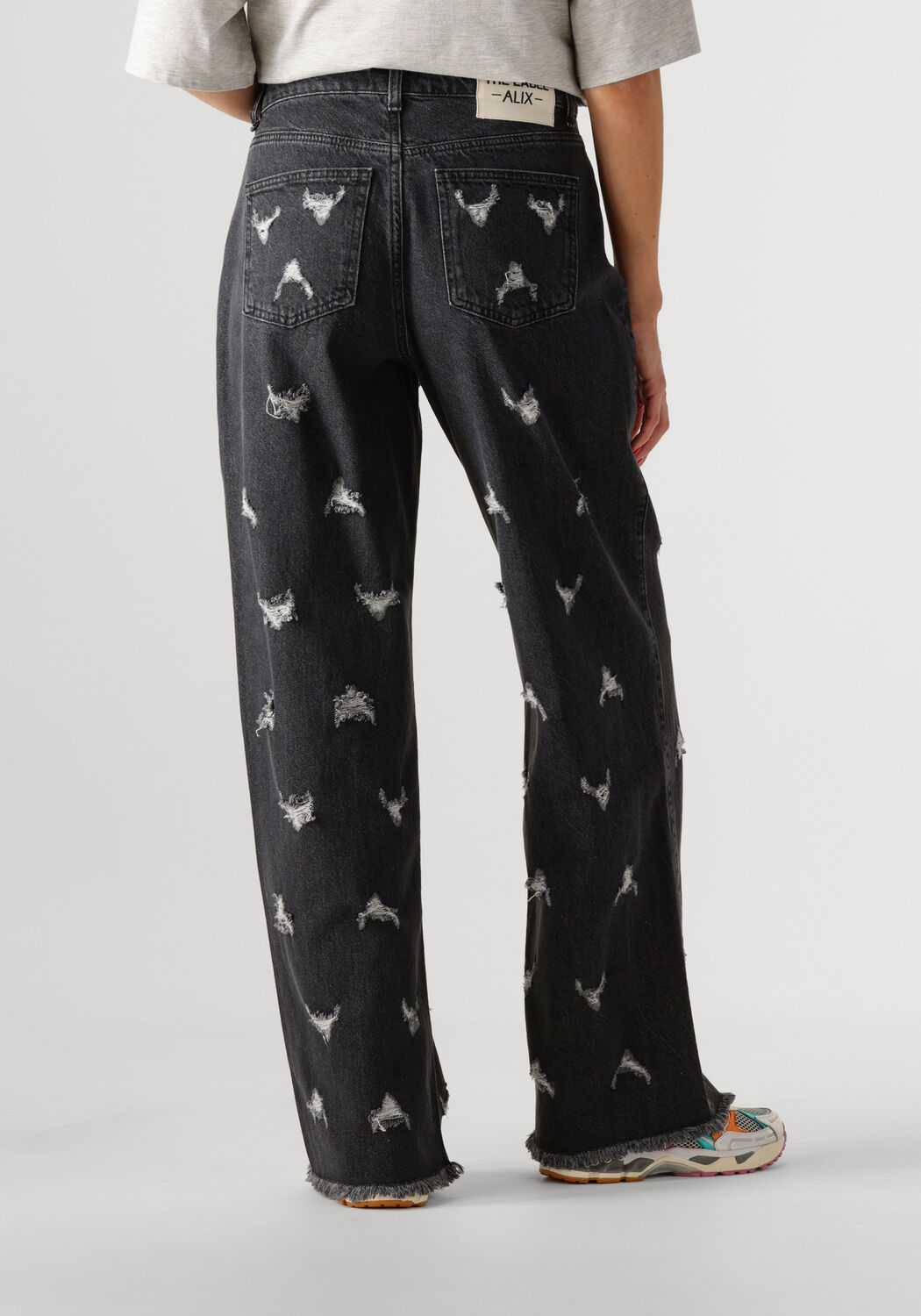 ALIX THE LABEL Dames Jeans Ladies Woven Destroyed Denim Pants Grijs