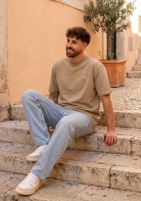 Beige CALVIN KLEIN T-shirt WOVEN LABEL RELAXED TEE - large